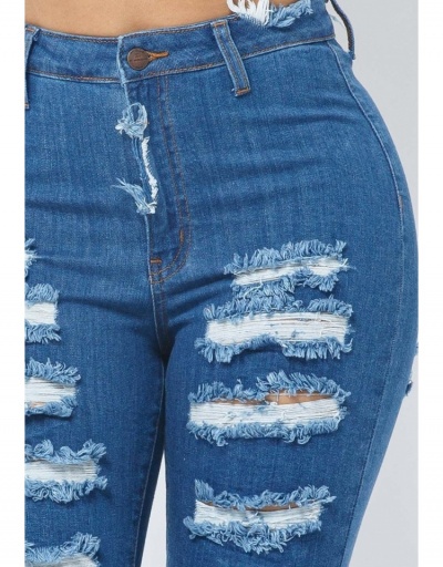 Replica Fashion Ripped Deep Blue Denim Jeans For Women #795547 $29.71 USD for Wholesale