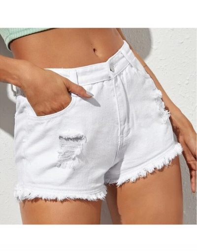 Replica Ladies White Ripped Denim Shorts For Summer #795548 $12.97 USD for Wholesale