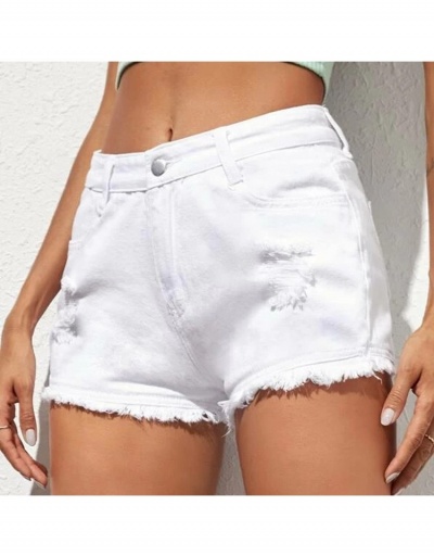 Replica Ladies White Ripped Denim Shorts For Summer #795548 $12.97 USD for Wholesale