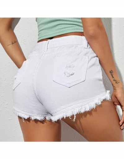 Replica Ladies White Ripped Denim Shorts For Summer #795548 $12.97 USD for Wholesale