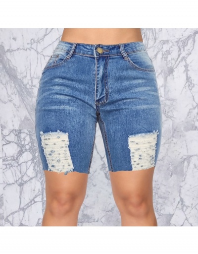 Replica Ripped Deep Blue Pencil Denim Shorts #795549 $21.25 USD for Wholesale