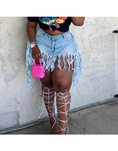 Replica Solid Tassel Plus Size Denim Shorts For Women #795550 $26.33 USD for Wholesale