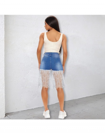 Replica Fashion Women Tassels Design Zipper Up High Waist Short Demin Pants  #795555 $32.23 USD for Wholesale