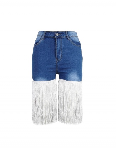 Replica Fashion Women Tassels Design Zipper Up High Waist Short Demin Pants  #795555 $32.23 USD for Wholesale