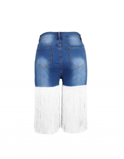 Replica Fashion Women Tassels Design Zipper Up High Waist Short Demin Pants  #795555 $32.23 USD for Wholesale