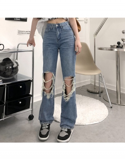 Trendy Blue  Straight Hollow Out High Waisted Jean Pants #795560 $33.35 USD, Wholesale Fashion Jeans