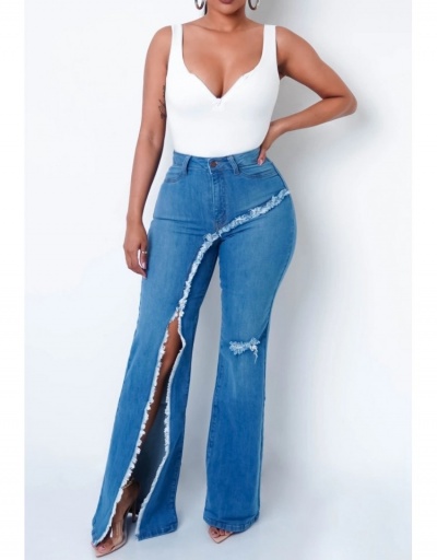 Stylish Ripped Bootcut Split Denim Long Pants For Women #795573 $26.53 USD, Wholesale Fashion Jeans