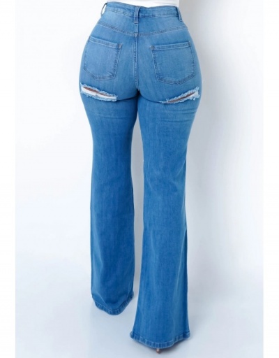 Replica Stylish Ripped Bootcut Split Denim Long Pants For Women #795573 $26.53 USD for Wholesale