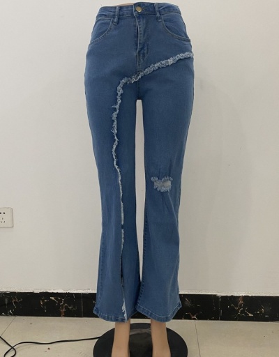 Replica Stylish Ripped Bootcut Split Denim Long Pants For Women #795573 $26.53 USD for Wholesale