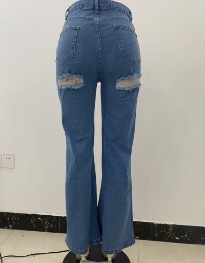 Replica Stylish Ripped Bootcut Split Denim Long Pants For Women #795573 $26.53 USD for Wholesale