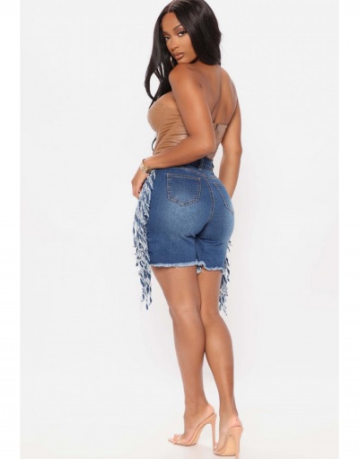 Replica Easy Matching Ripped Tassels Denim Shorts For Women #795574 $22.75 USD for Wholesale