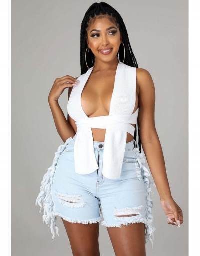 Replica Fashion Ripped Tassels Denim Shorts For Women #795575 $23.66 USD for Wholesale