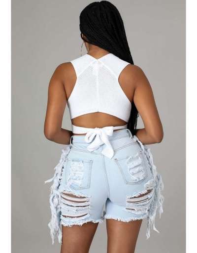 Replica Fashion Ripped Tassels Denim Shorts For Women #795575 $23.66 USD for Wholesale