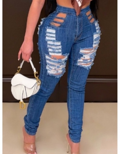 Casual Ripped Hollow Out Denim Long Pants For Women #795576 $26.53 USD, Wholesale Fashion Jeans