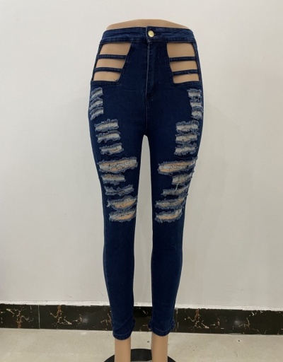 Replica Casual Ripped Hollow Out Denim Long Pants For Women #795576 $26.53 USD for Wholesale