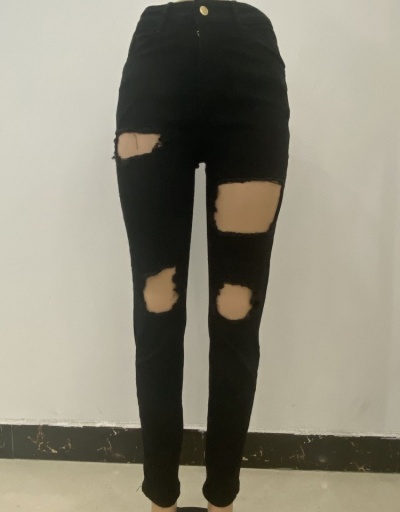 Replica Fashion Easy Matching Black Ripped Denim Long Pants #795578 $26.07 USD for Wholesale