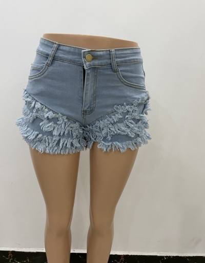 Replica Fashion Pure Color Ruffled Tassels Denim Shorts #795580 $23.28 USD for Wholesale