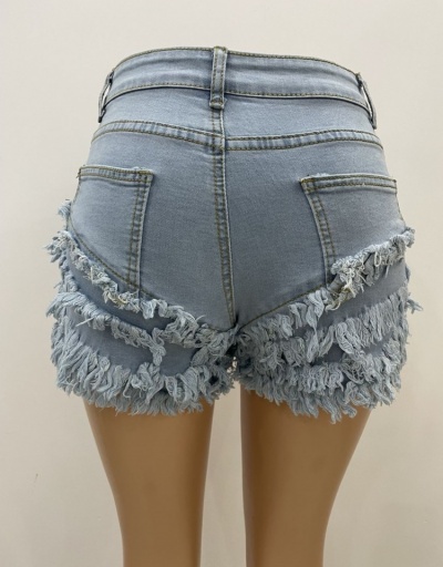 Replica Fashion Pure Color Ruffled Tassels Denim Shorts #795580 $23.28 USD for Wholesale