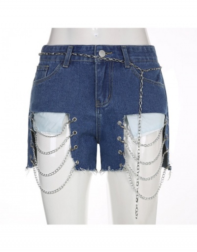 Replica  Fashion Chain Hollow Out Denim Shorts For Women #795595 $22.49 USD for Wholesale