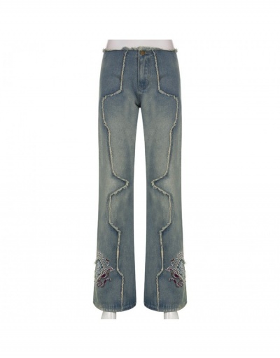 Replica Y2K Vintage Style Low Rise Embroidery  Ladies Jean Pants #795602 $43.01 USD for Wholesale