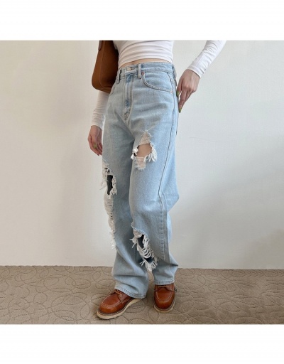 Replica Fashion Casual Denim Ripped Wide-leg Long Jeans #795607 $29.84 USD for Wholesale