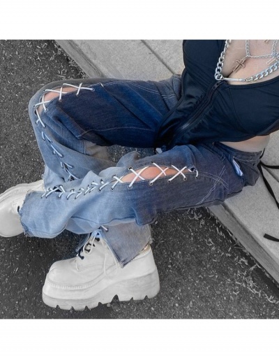 Replica  Street Gradient Color Denim Lace Up Jeans #795610 $32.13 USD for Wholesale