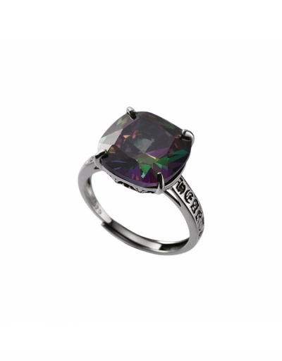 Replica  Silver Square Purple Green Zircon Women's Ring #795615 $5.35 USD for Wholesale