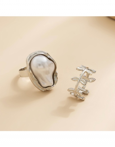 Replica Stylish Unique Big Faux Pearl Leaf Ring Sets #795625 $5.80 USD for Wholesale