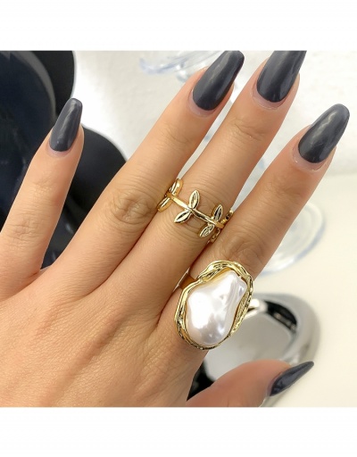 Replica Stylish Unique Big Faux Pearl Leaf Ring Sets #795625 $5.80 USD for Wholesale