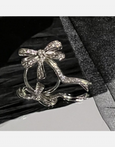 Replica Temperament Party Bow Zircon Opening Ring For Women #795695 $8.43 USD for Wholesale