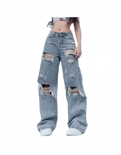 Replica  Women's Loose Fashion Ripped Straight Jeans #795812 $28.62 USD for Wholesale