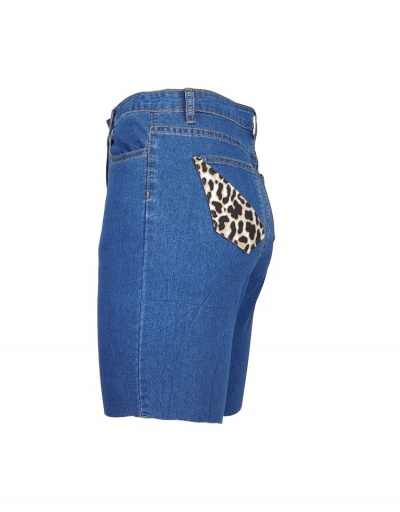 Replica  Fashion Leopard Print Patchwork Denim Shorts #795825 $23.78 USD for Wholesale