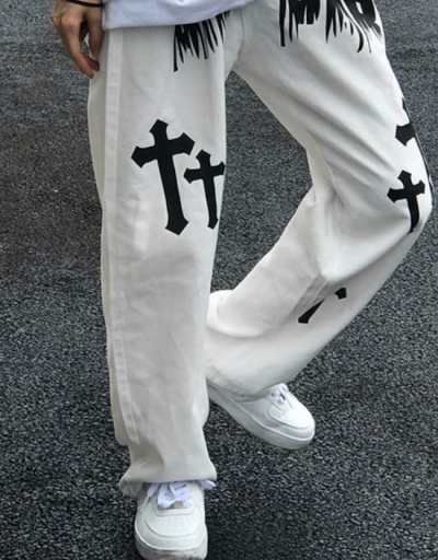 Replica Street White Printed Wide Leg Jeans For Women #795827 $30.39 USD for Wholesale