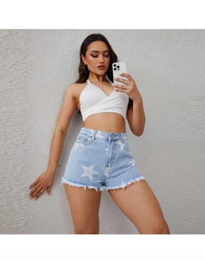 Star Printed Light Blue Straight Denim Shorts #795829 $24.89 USD, Wholesale Fashion Jeans