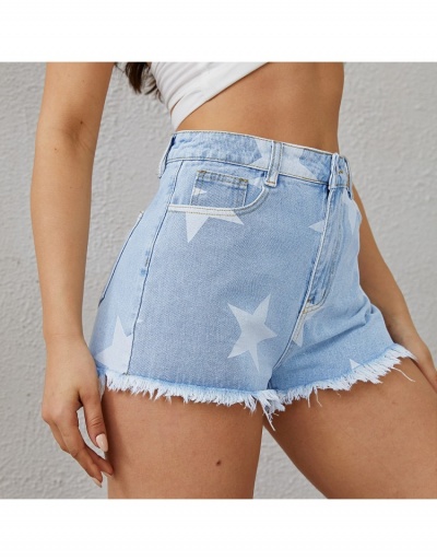 Replica Star Printed Light Blue Straight Denim Shorts #795829 $24.89 USD for Wholesale