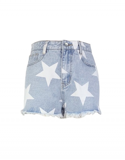 Replica Star Printed Light Blue Straight Denim Shorts #795829 $24.89 USD for Wholesale