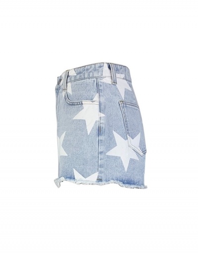 Replica Star Printed Light Blue Straight Denim Shorts #795829 $24.89 USD for Wholesale