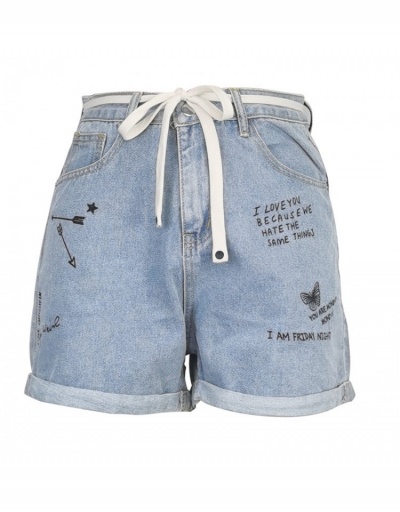 Replica Fashion Letter Printed Denim Shorts For Women #795831 $23.07 USD for Wholesale