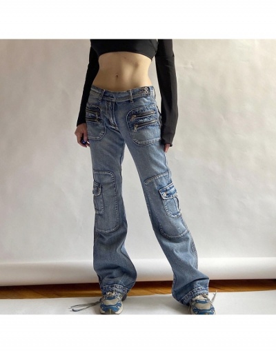 Replica Y2K Style Blue Pockets Denim Low Rise Jean Trousers #795836 $37.96 USD for Wholesale