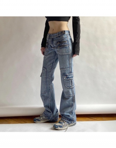 Replica Y2K Style Blue Pockets Denim Low Rise Jean Trousers #795836 $37.96 USD for Wholesale