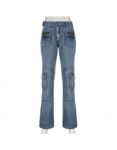 Replica Y2K Style Blue Pockets Denim Low Rise Jean Trousers #795836 $37.96 USD for Wholesale