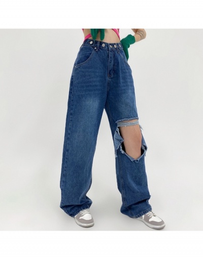 Replica Street Ladies Blue Hollow Out Straight Jean Trousers #795837 $31.44 USD for Wholesale