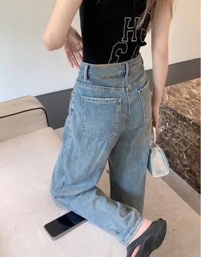 Replica Retro Style Blue Loose Straight High Waist Ripped Jeans #795841 $33.03 USD for Wholesale