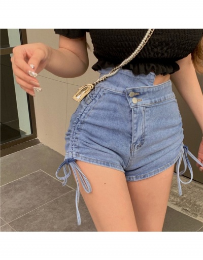 Stylish Blue  High Waist Ruched Denim Shorts #795847 $24.33 USD, Wholesale Fashion Jeans