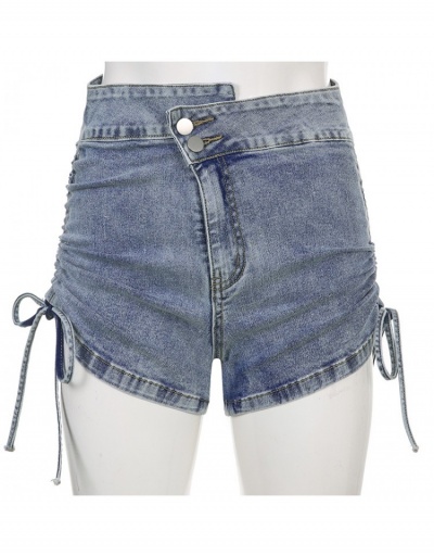 Replica Stylish Blue  High Waist Ruched Denim Shorts #795847 $24.33 USD for Wholesale