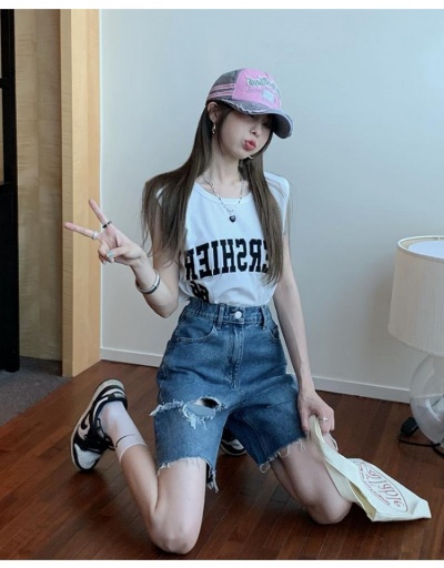 Replica  Loose Ripped Irregular High Waist Short Jeans #795853 $29.84 USD for Wholesale