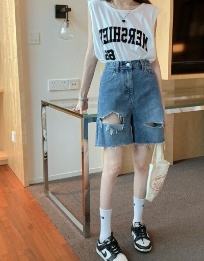 Replica  Loose Ripped Irregular High Waist Short Jeans #795853 $29.84 USD for Wholesale