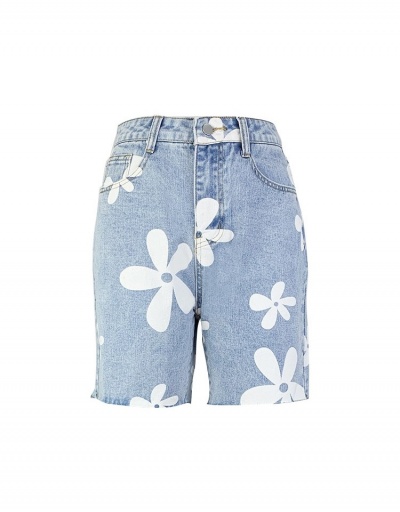 Replica  Fashion Flower Printed Denim Shorts #795869 $25.35 USD for Wholesale