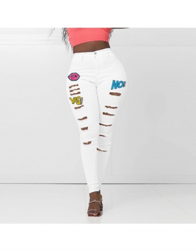 Replica  Fashion Style Letter Printed Ripped Women's Jeans #795874 $29.27 USD for Wholesale