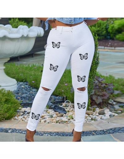 Replica  Fashion Style Butterfly Pattern Ripped Jeans #795879 $25.90 USD for Wholesale